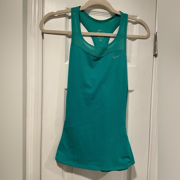 Nike Size XS Turquoise Dri-Fit Racerback Athletic Tank Top Zipper Pocket Running - Picture 8 of 11